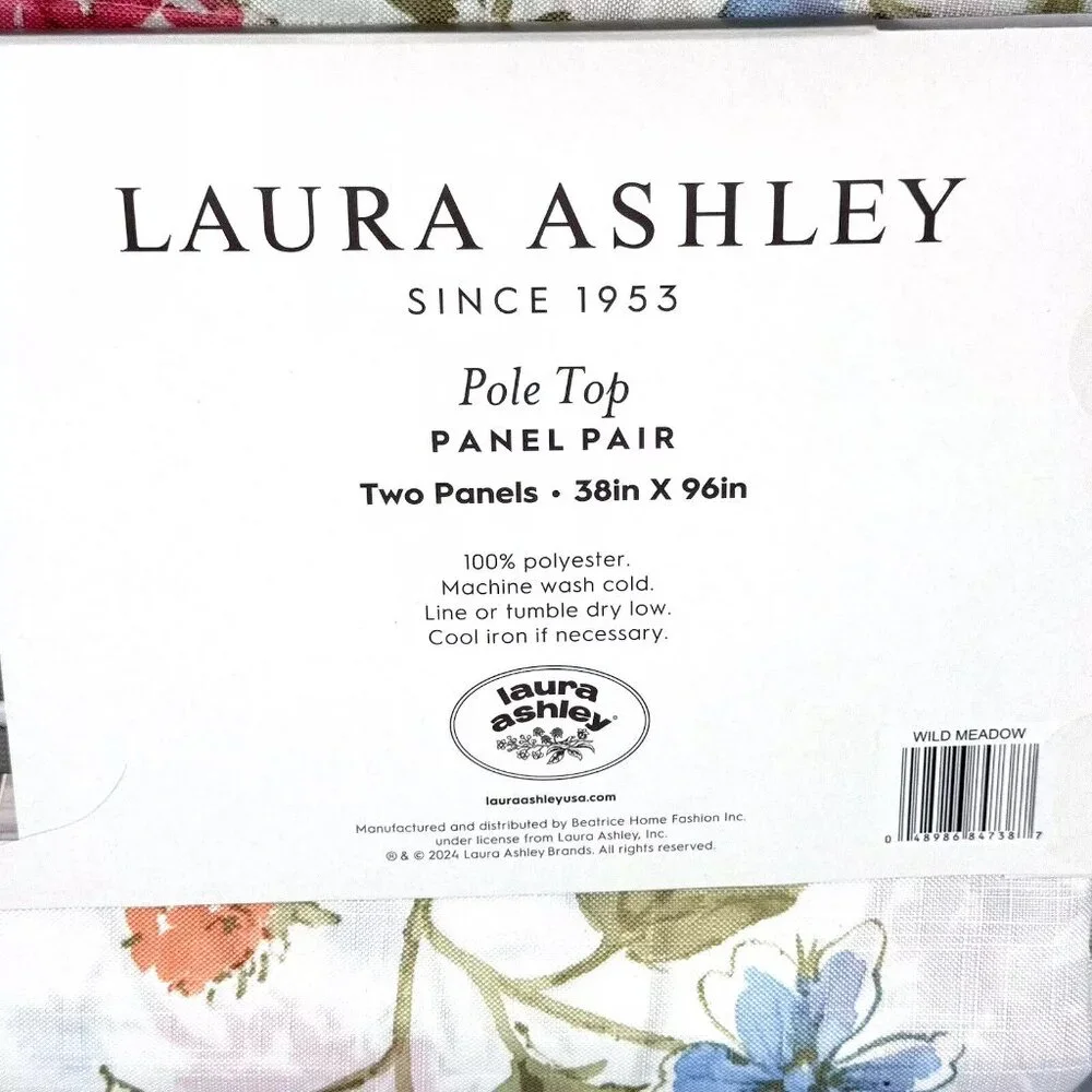 Laura Ashley Wild Meadow Sienna 6 Window Curtain Panel Set Floral Garden 38x96